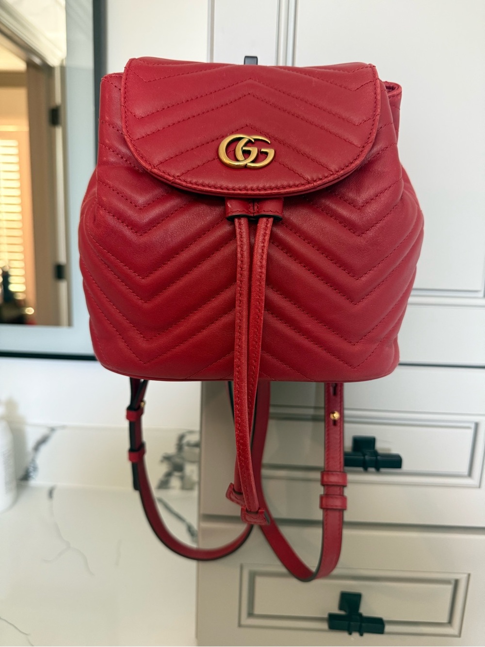 Gucci Red Chevron Quilted Mini Backpack with Gold GG